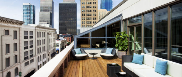 Rooftop sun deck with skyline views at The Rittenhouse Spa & Club in Philadelphia
